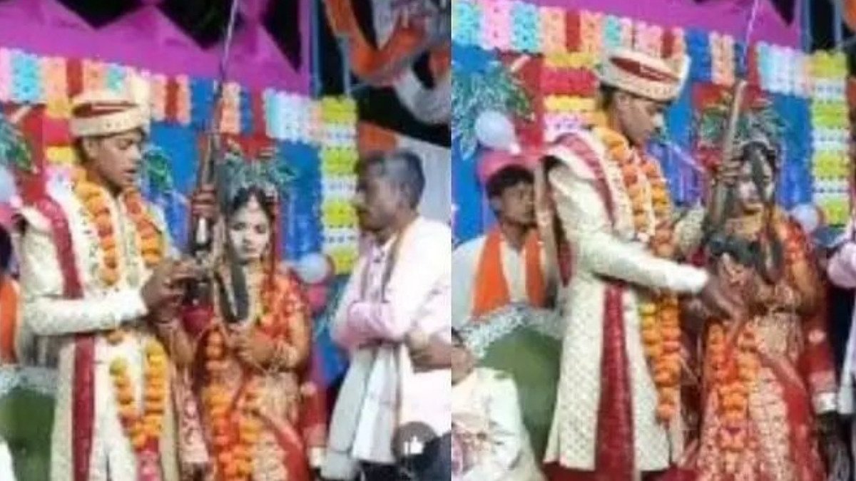 Viral Video: दूल्हे और दुल्हन ने रायफल से 36 सेकेंड में दागे चार फायर, वीडियो हुआ वायरल