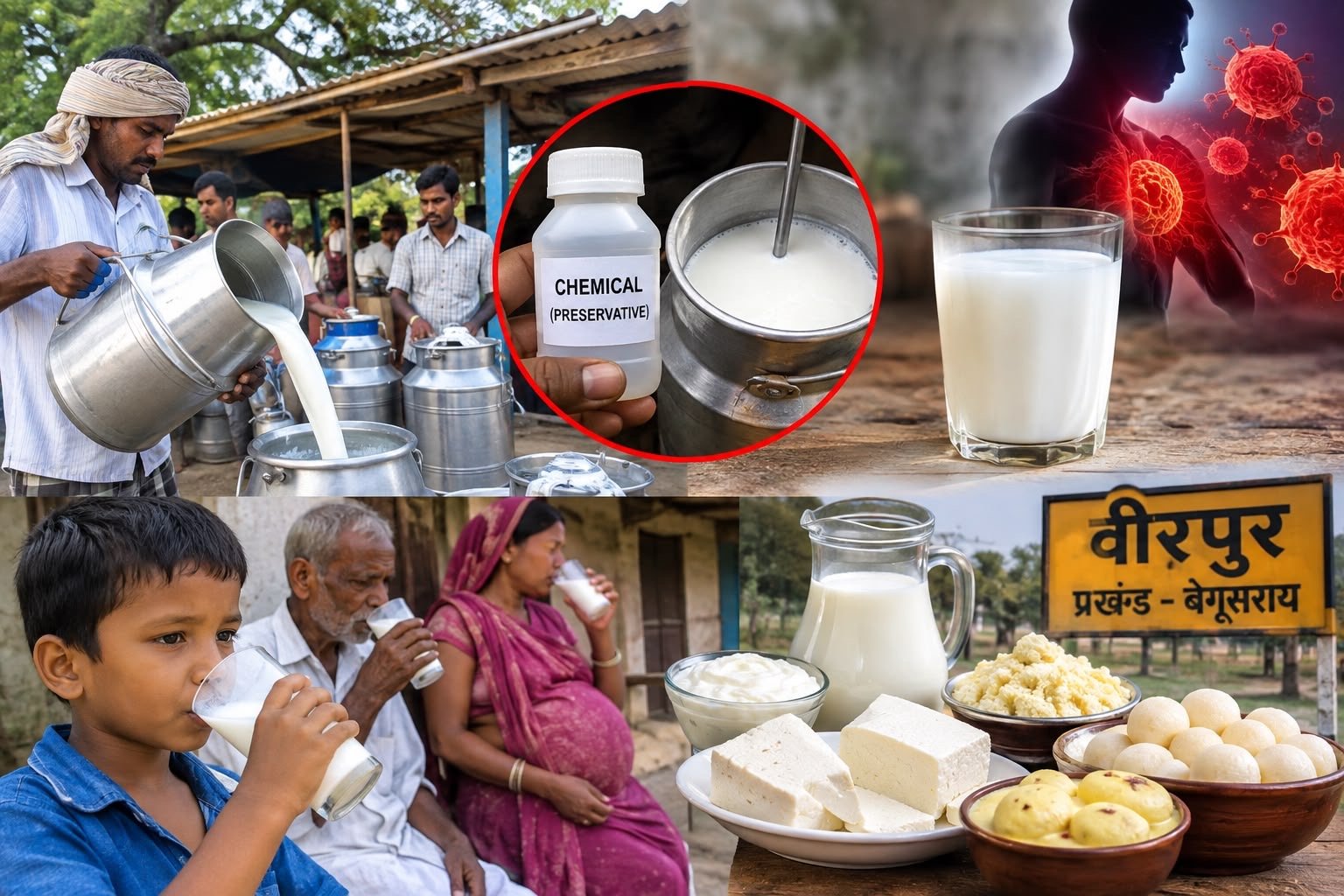 बेगूसराय में दूध की शुद्धता पर सवाल, वीरपुर में केमिकल मिलाने के आरोप