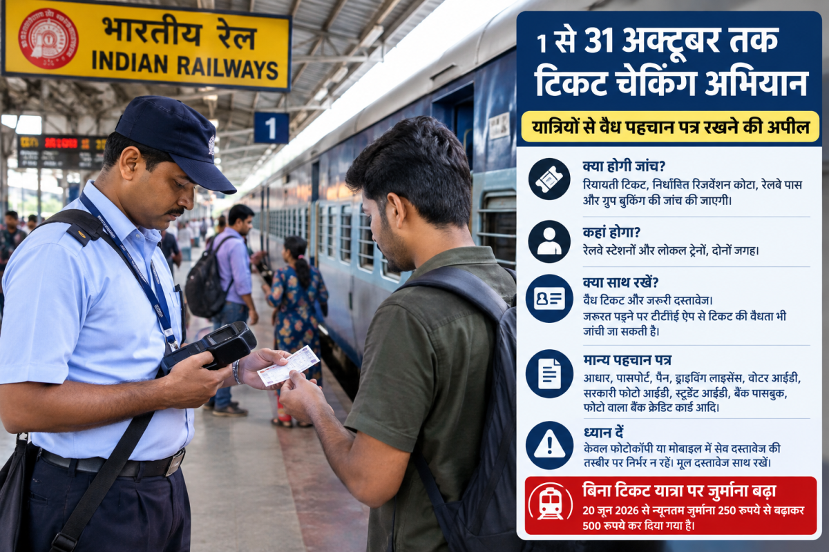 1 से 31 अक्टूबर तक चलेगा टिकट चेकिंग अभियान, यात्रियों से वैध पहचान पत्र रखने की अपील